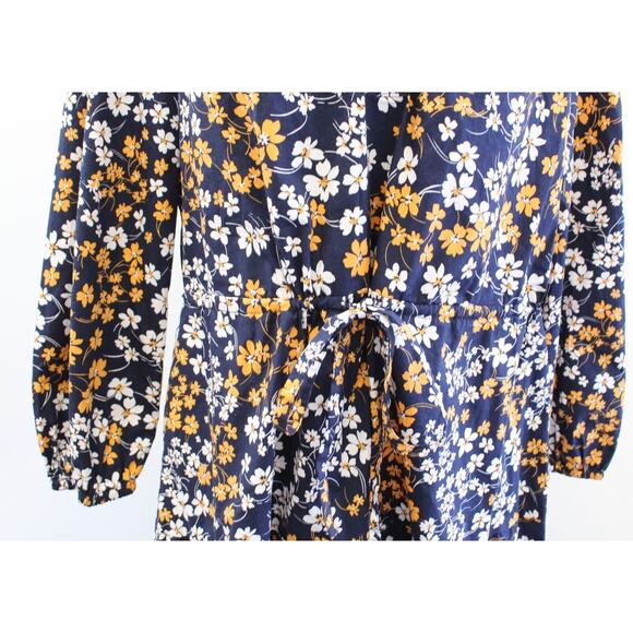 Draper James Lucinda Fall Field Floral Drawstring Waist Popover Dress Sz L Navy - Picture 6 of 8